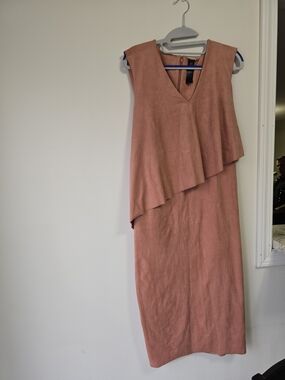 Sleeveless V-Neck Faux Suede Layered Coral Dress